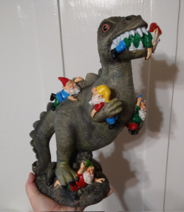 Dinosaur eating gnomes
