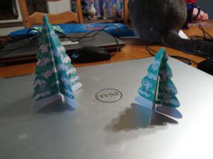 Two papercraft Christmas trees