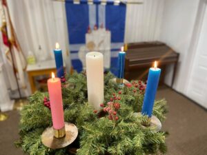 Advent  wreath with four candles lit